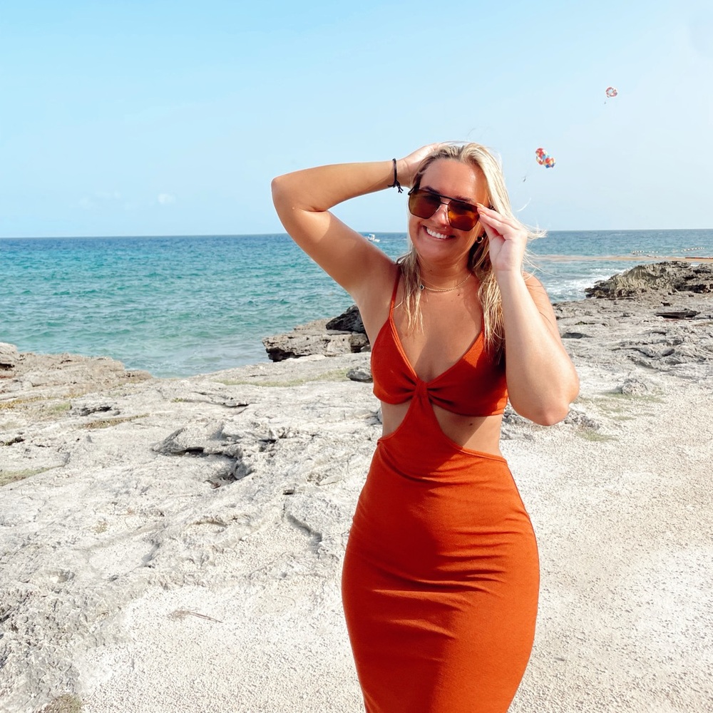 H&M Rust Dress with Cutout Design